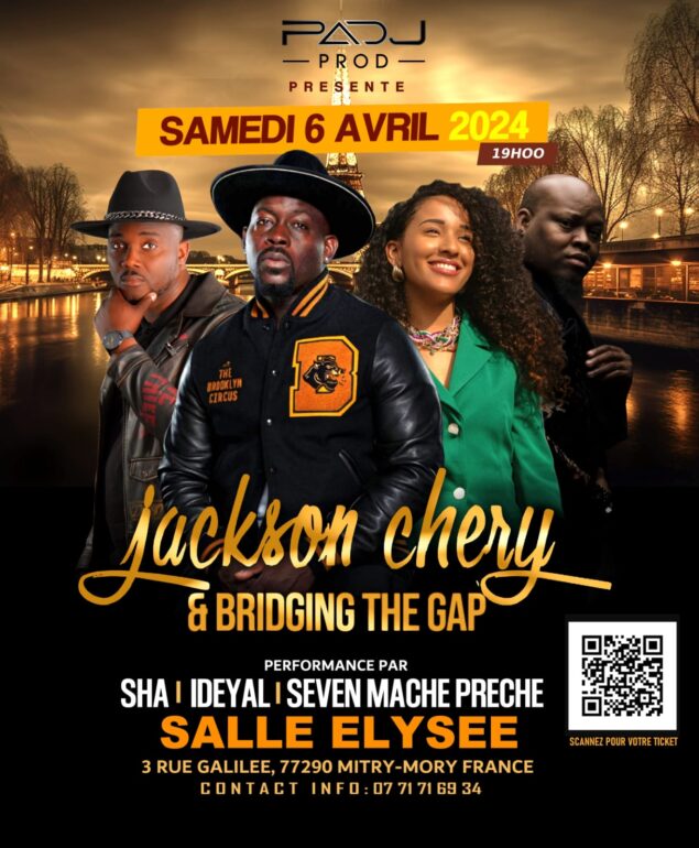 “Concert de Jackson Cherry & Bridging the Gap par Padj Prod le 6 avril 2024 à la Salle Elysée, Mitry-Mory”